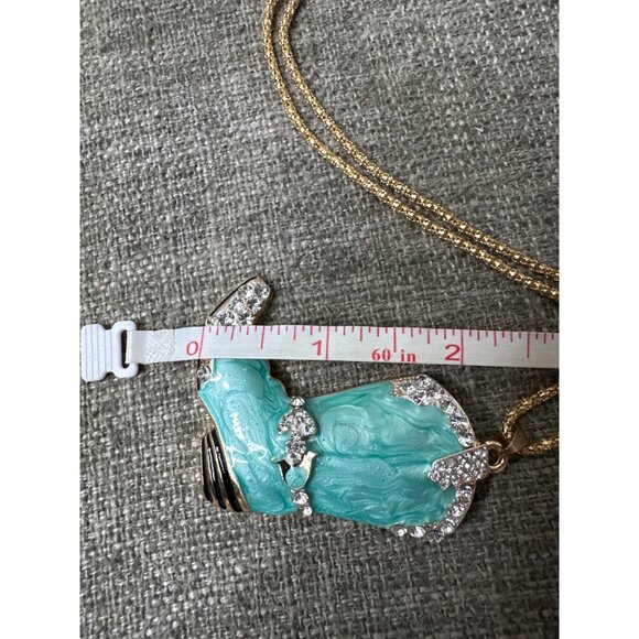 Betsey Johnson Turquoise Boot Pendant Necklace With Rhinestones - Picture 8 of 8